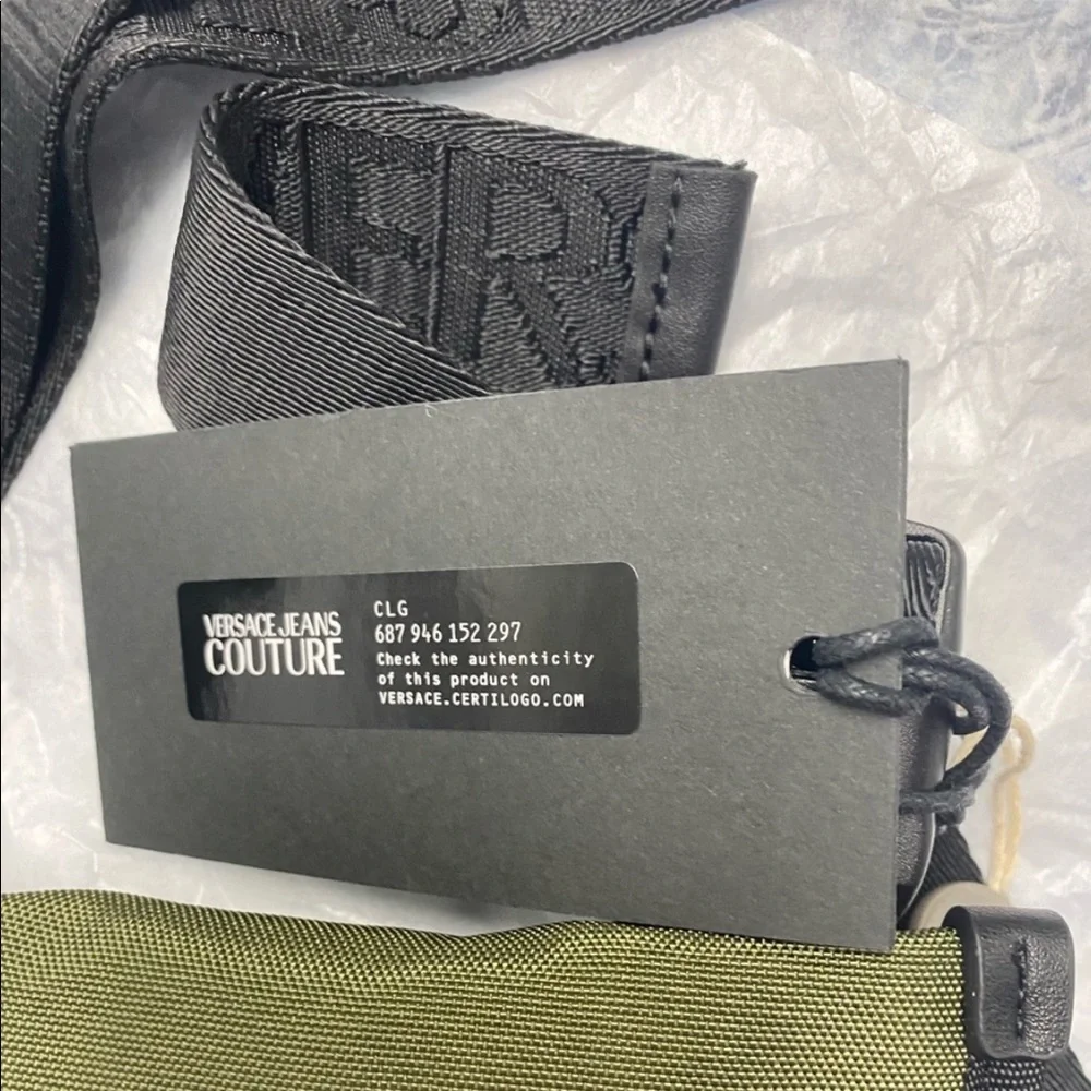 Versace couture Macro Logo collection techno fabric & leather messenger bag